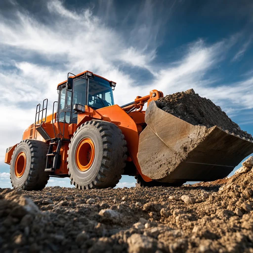 Wheel loader at work, ready to dispatch parts